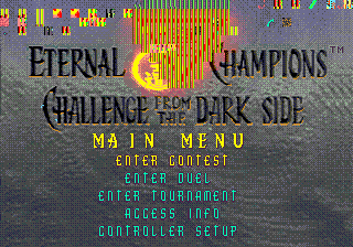 Eternal Champions title screen and menu, rebuilt