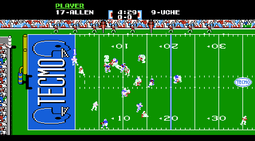 Tecmo Super Bowl 2026 widescreen field, play in progress