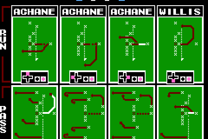 Tecmo Super Bowl play call screen with first down line