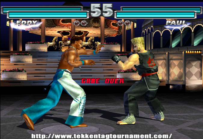 Tekken Tag Tournament running as a native Windows program — a match between Eddy and Paul with full HUD