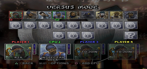 Wu-Tang Shaolin Style character select